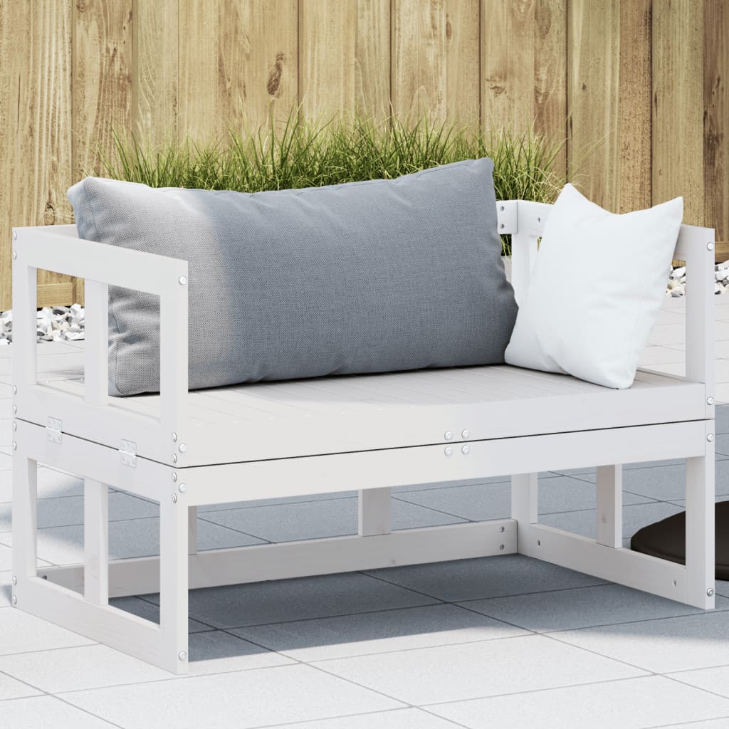 2-in-1 Garden Sofa Extendable White Solid Pine