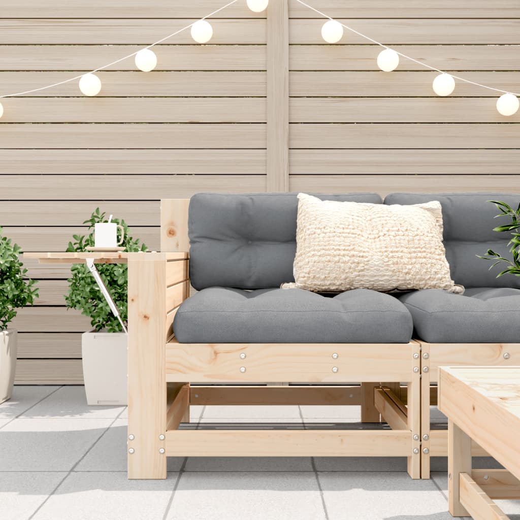 Garden sofa with armrest and cushions solid pine