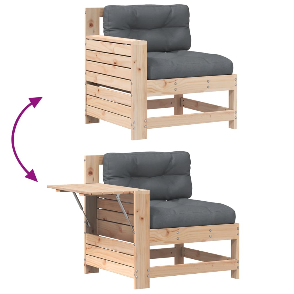 Garden sofa with armrest and cushions solid pine