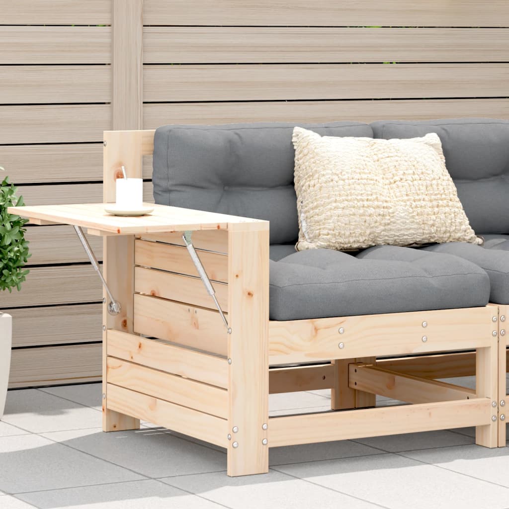 Garden sofa with armrest and cushions solid pine