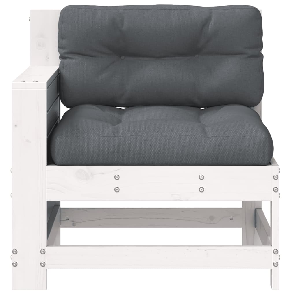 Garden sofa with armrest and cushions white solid pine