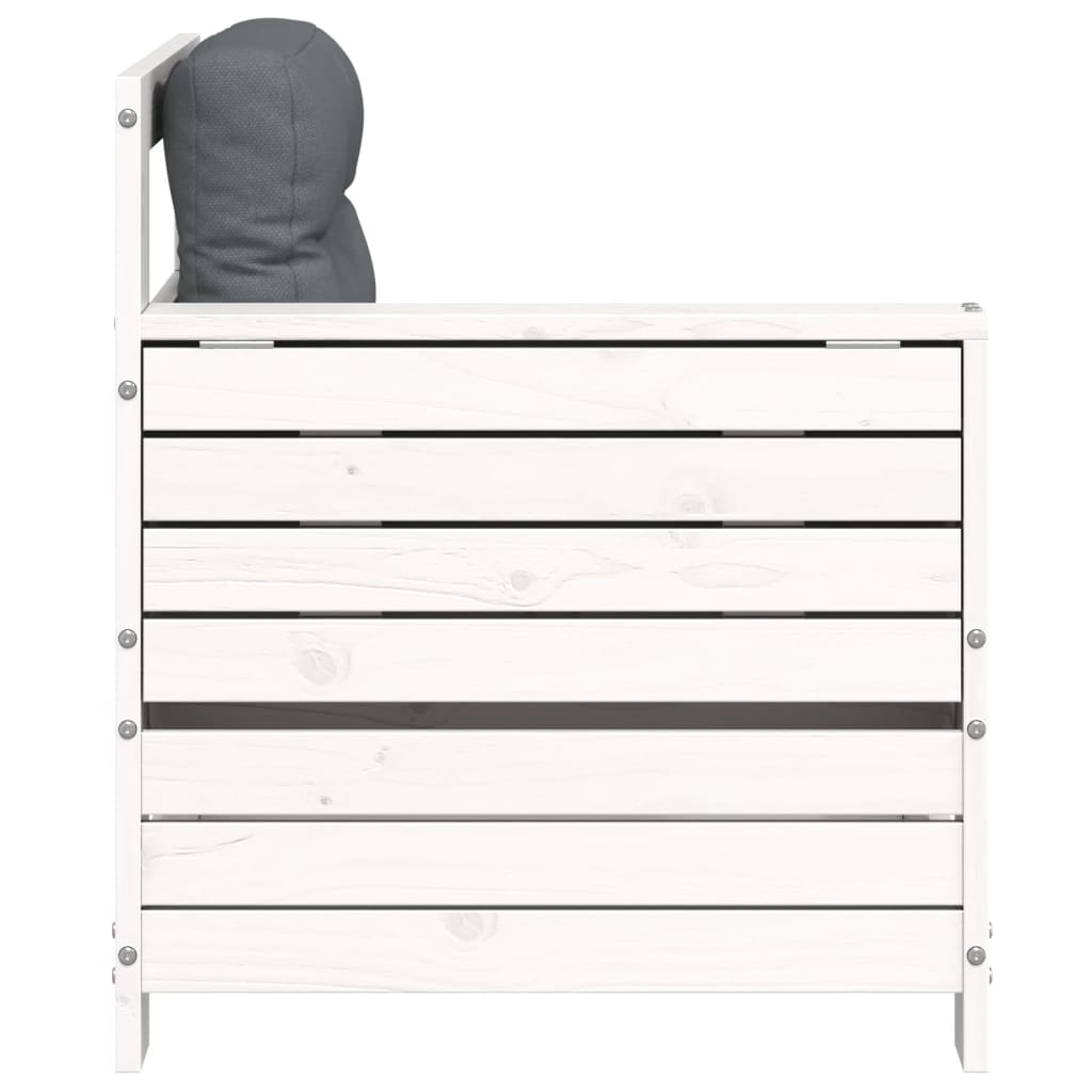 Garden sofa with armrest and cushions white solid pine