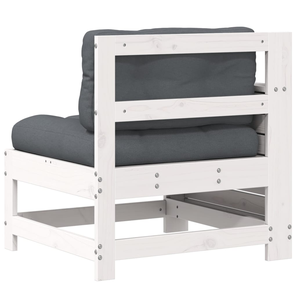 Garden sofa with armrest and cushions white solid pine