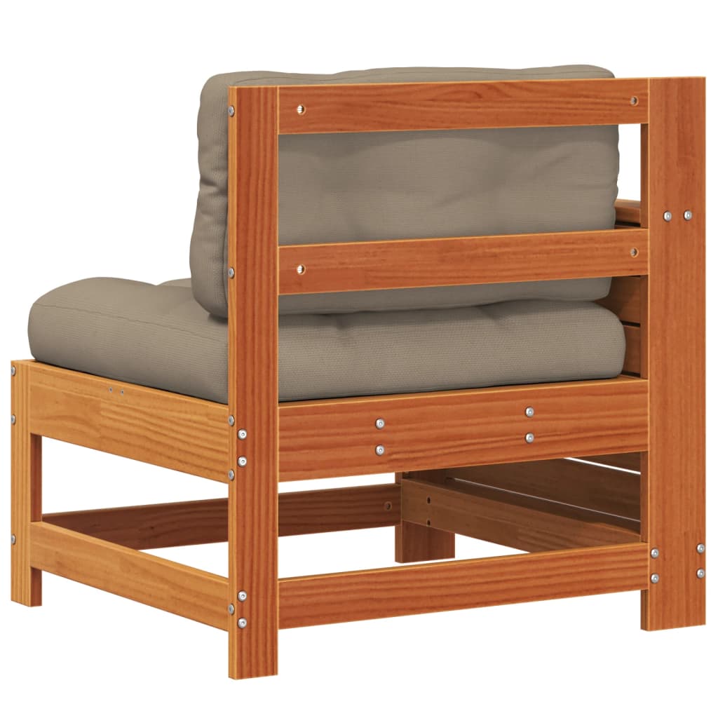 Garden sofa with armrest and cushions wax brown solid pine