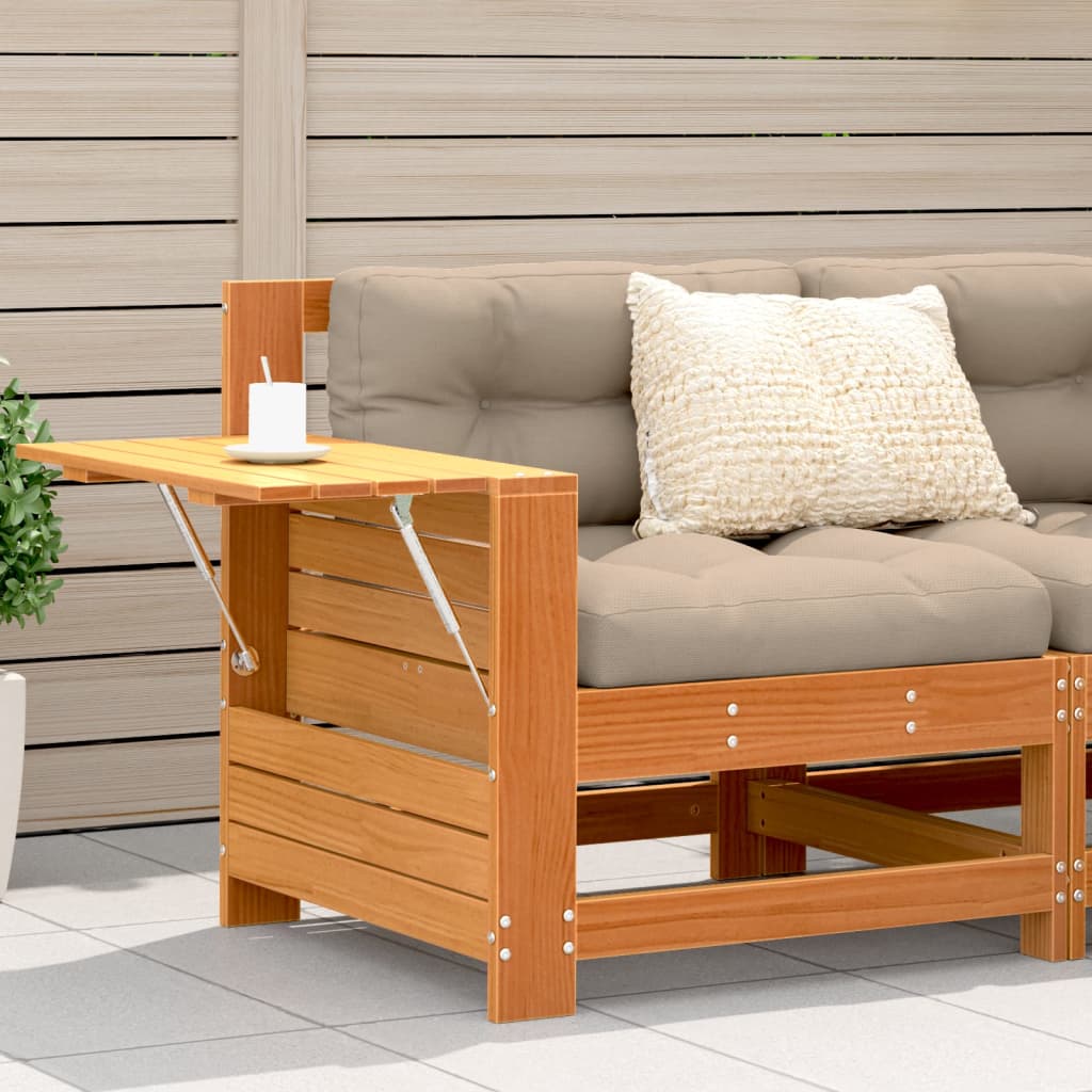 Garden sofa with armrest and cushions wax brown solid pine