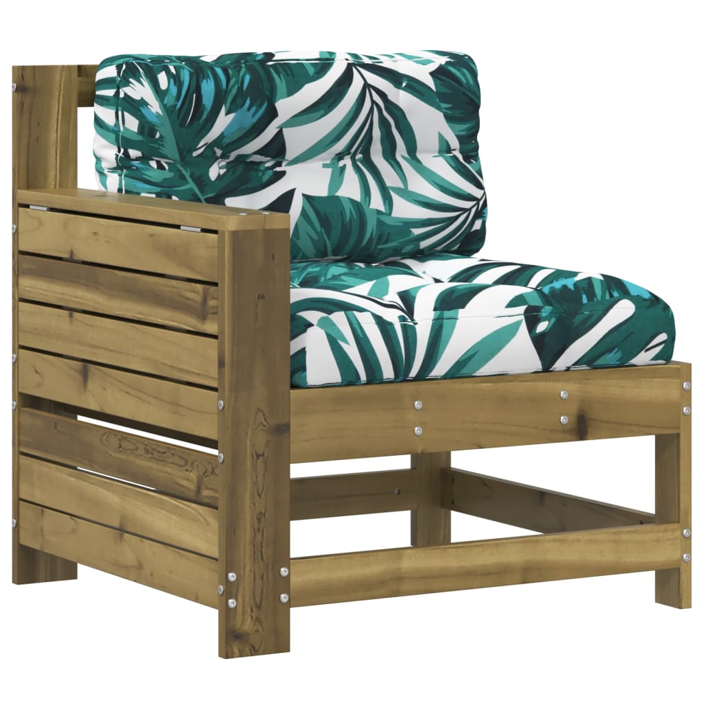 Canapé de jardin avec accoudoirs et coussins en bois de pin imprégné
