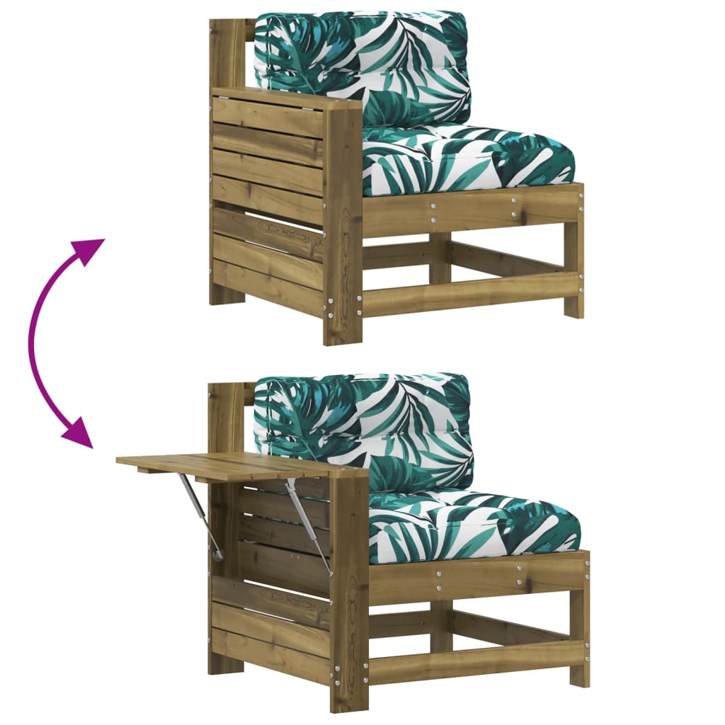 Canapé de jardin avec accoudoirs et coussins en bois de pin imprégné