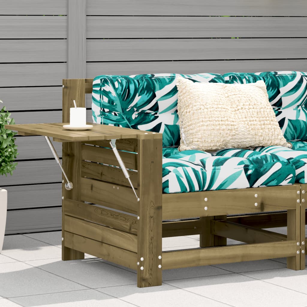 Canapé de jardin avec accoudoirs et coussins en bois de pin imprégné