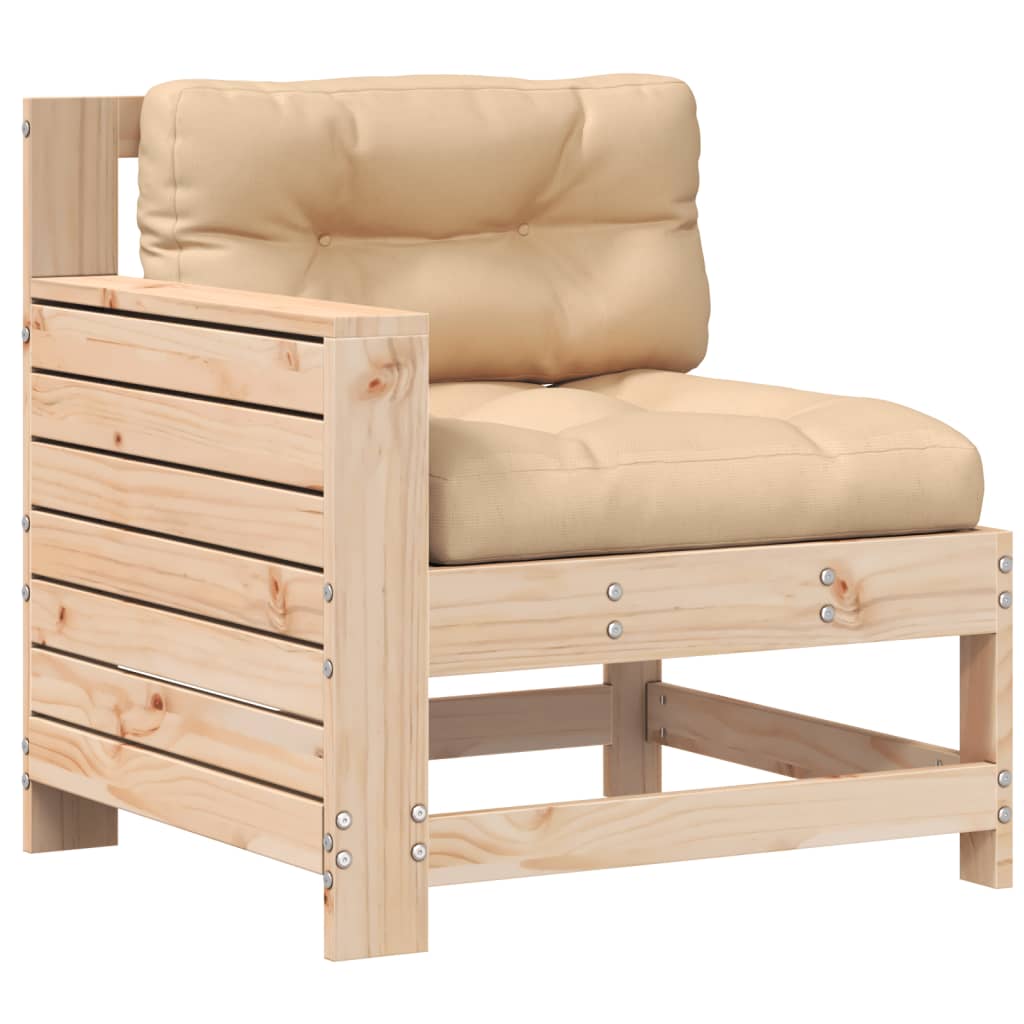 Garden sofa with armrest and cushions solid pine