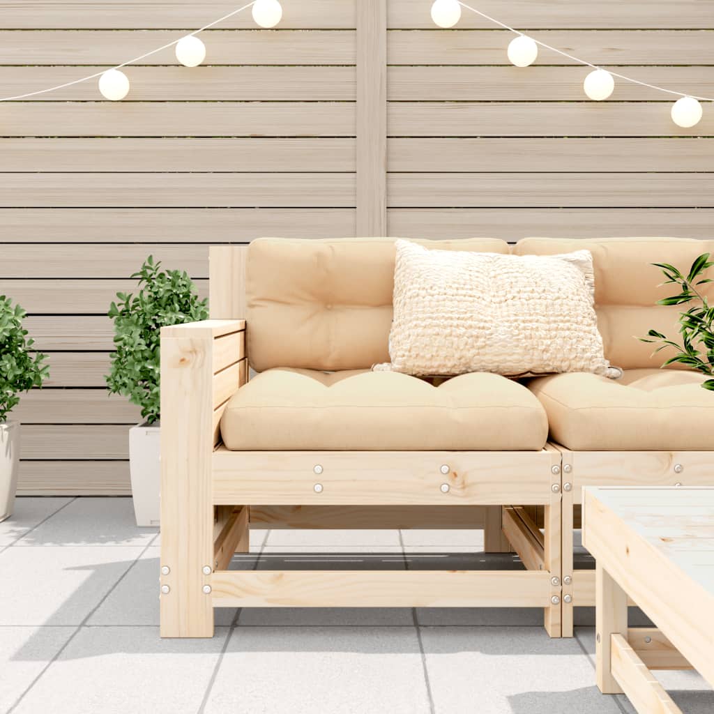 Garden sofa with armrest and cushions solid pine