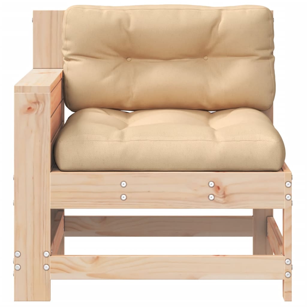 Garden sofa with armrest and cushions solid pine