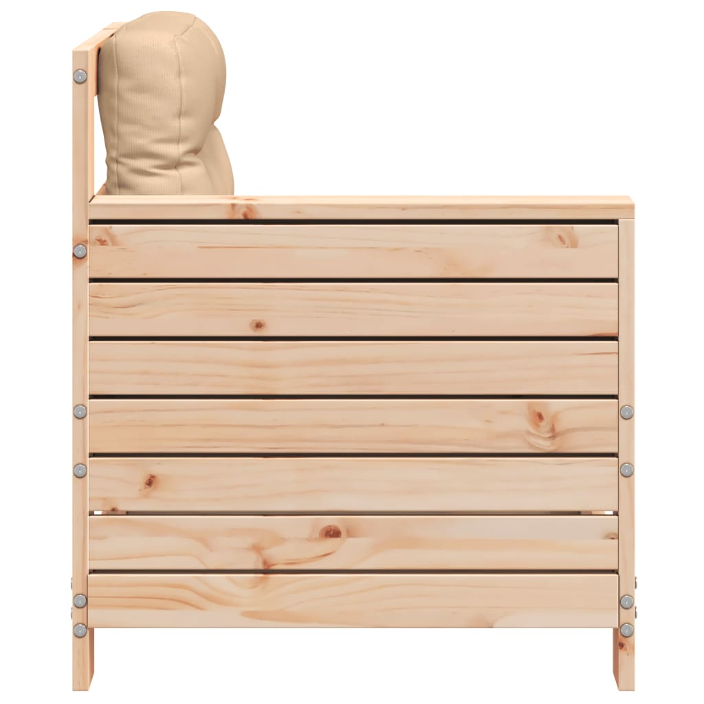 Garden sofa with armrest and cushions solid pine
