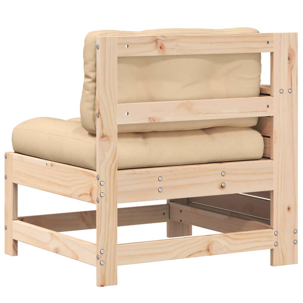 Garden sofa with armrest and cushions solid pine