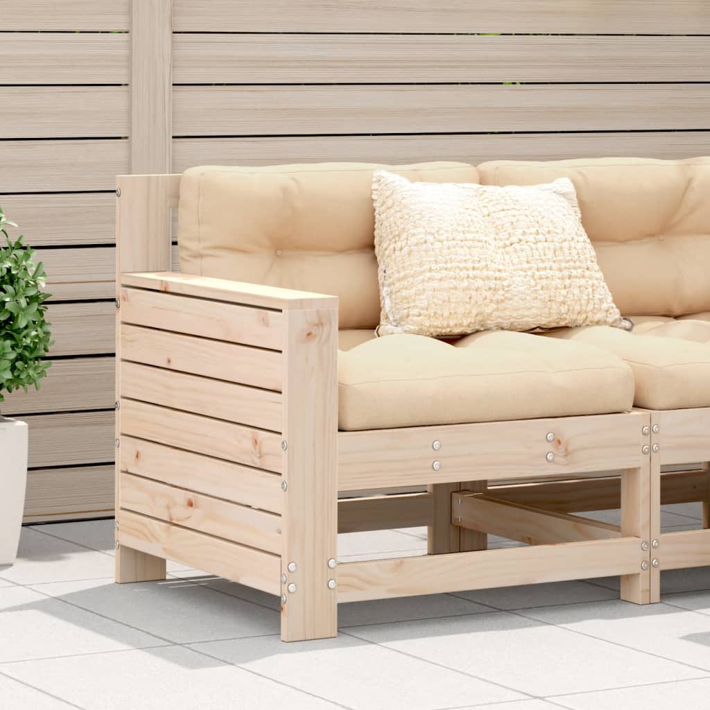 Garden sofa with armrest and cushions solid pine