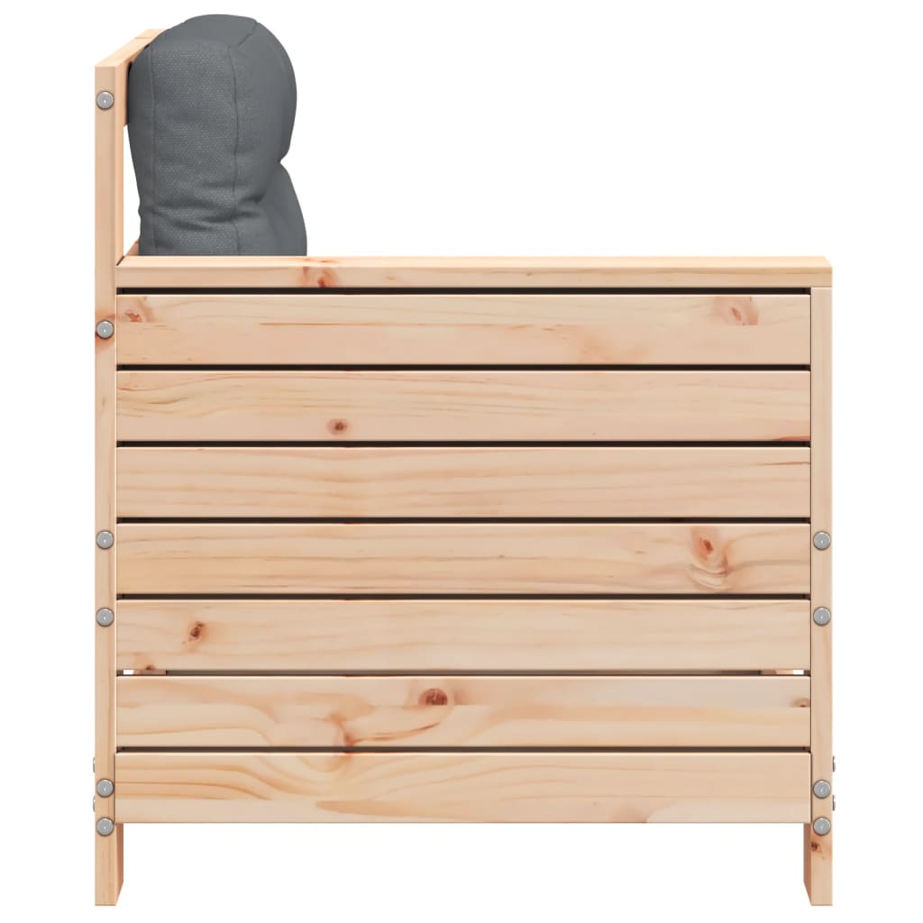 Garden sofa with armrest and cushions solid pine