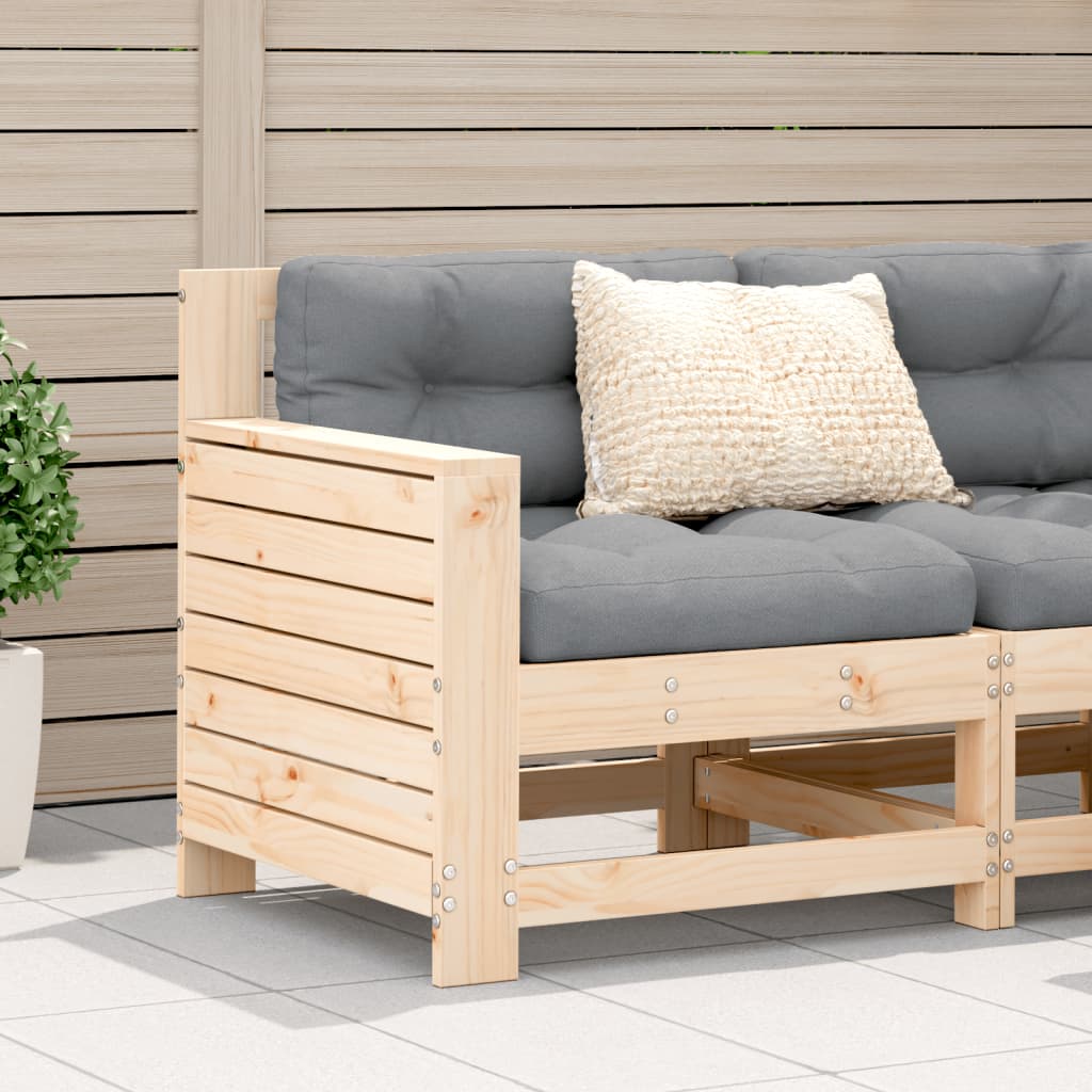 Garden sofa with armrest and cushions solid pine