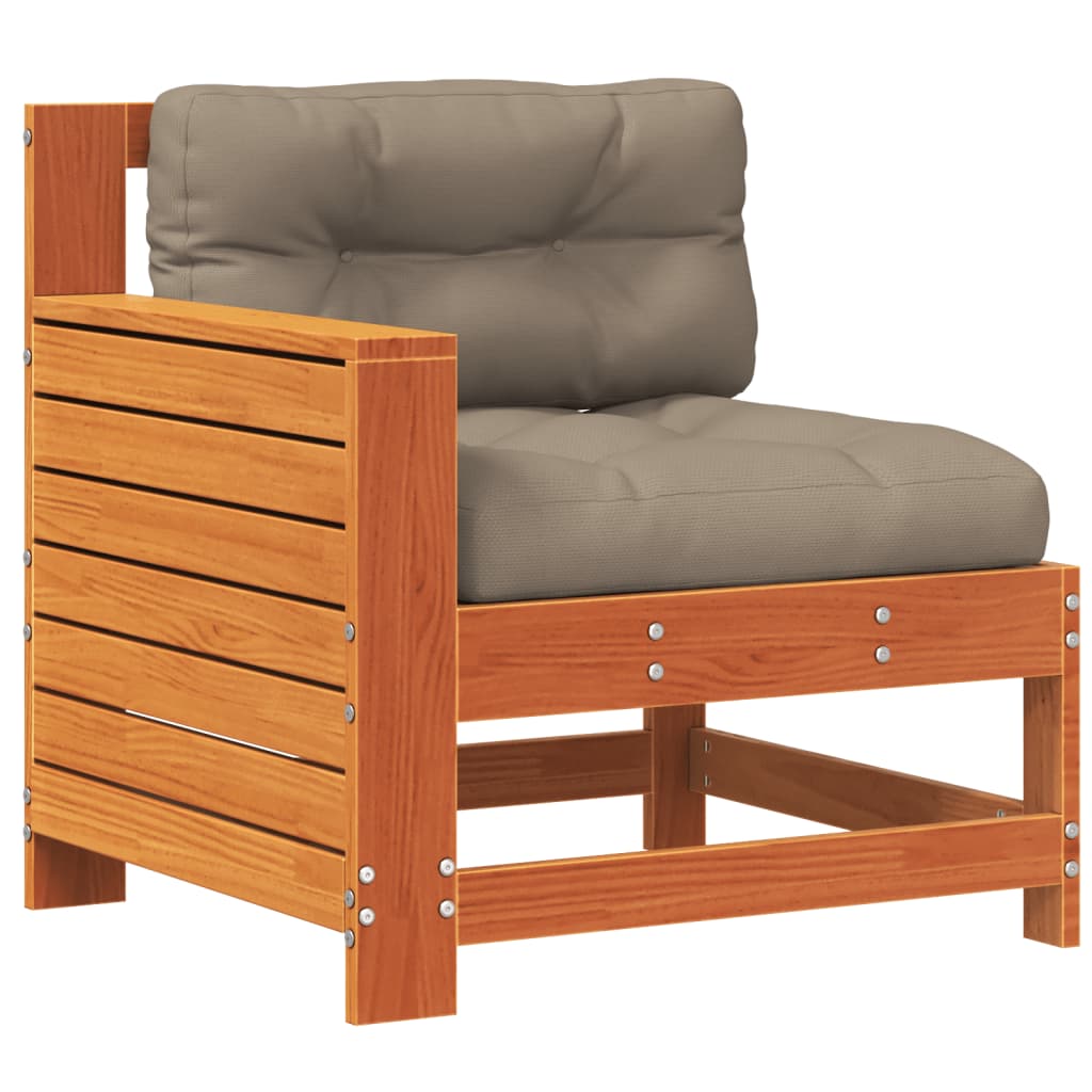 Garden sofa with armrest and cushions wax brown solid pine