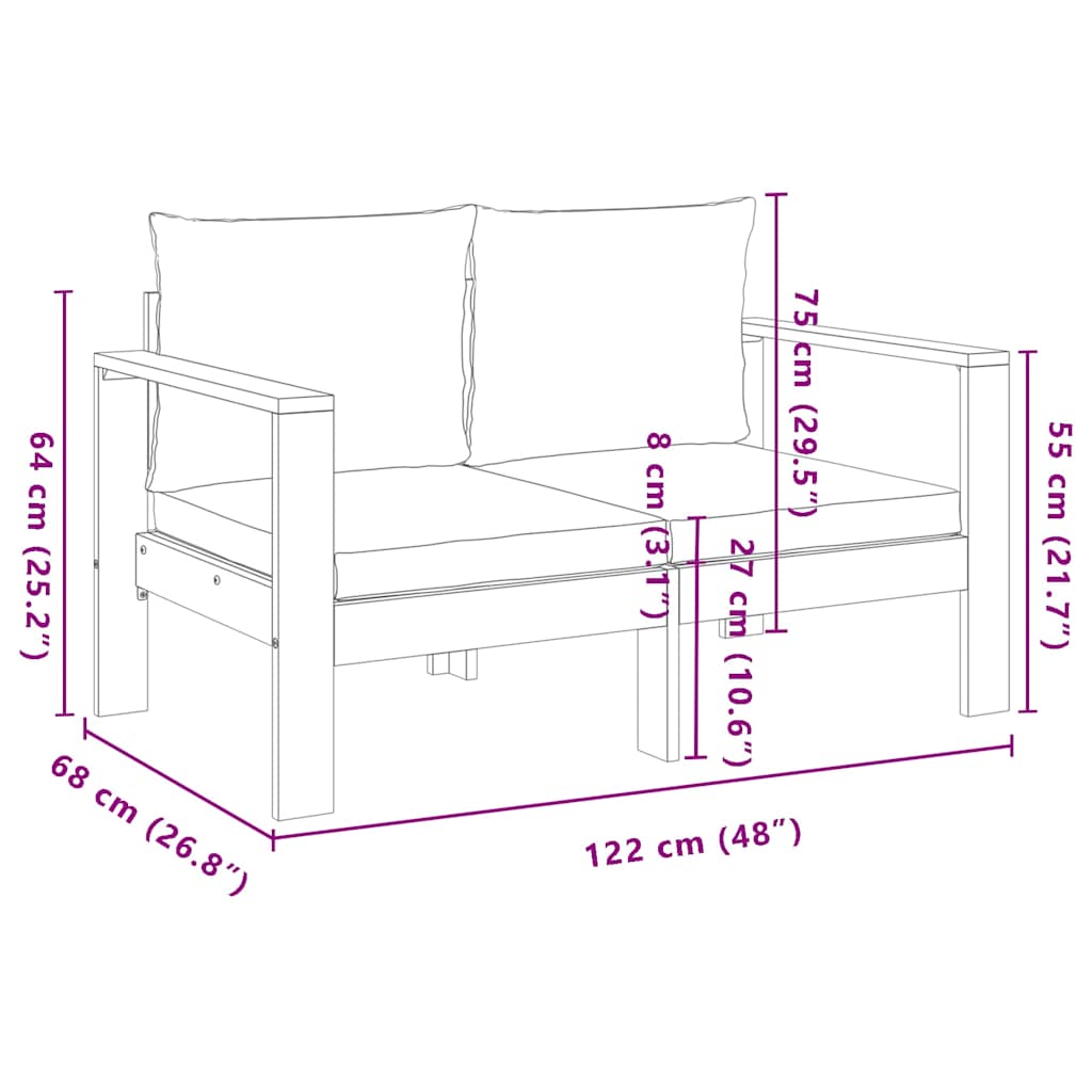 Garden sofa with cushions 2-seater solid wood acacia