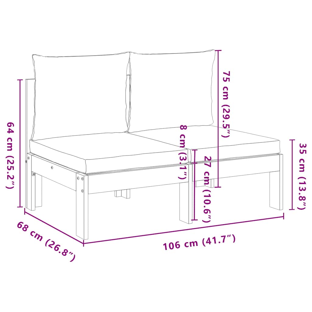 Gartensofa ohne Armlehnen mit Kissen 2-Sitzer Massivholz Akazie