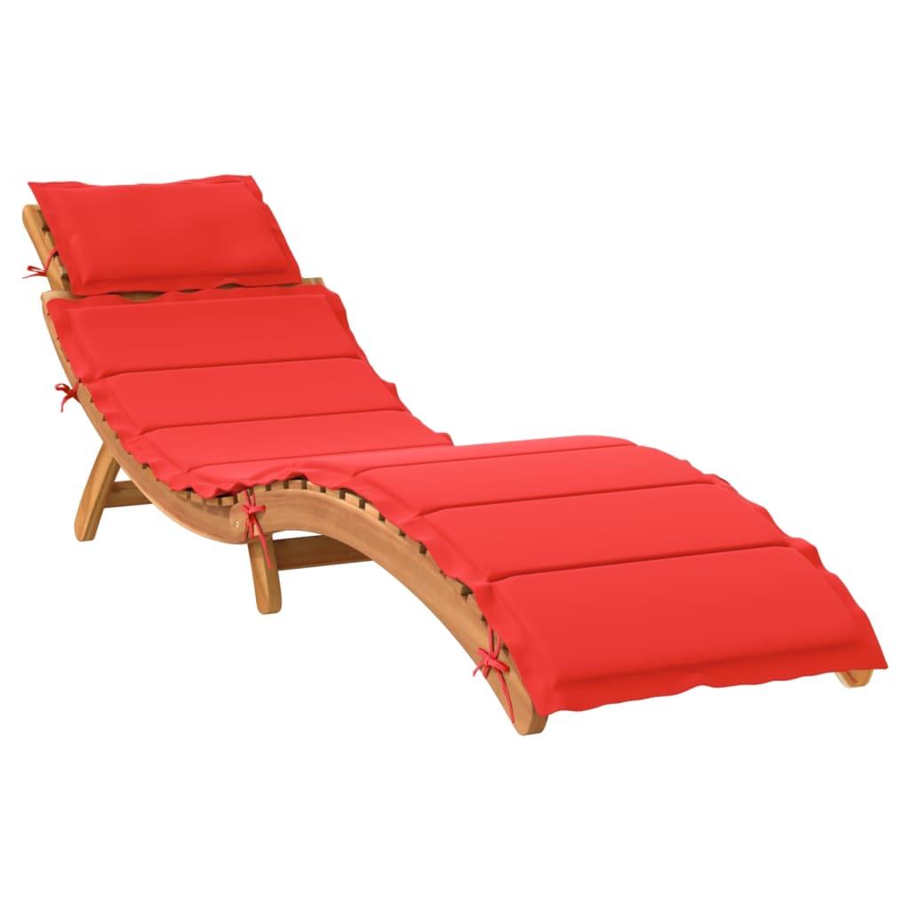 Chaise longue avec coussin en bois d'acacia massif rouge