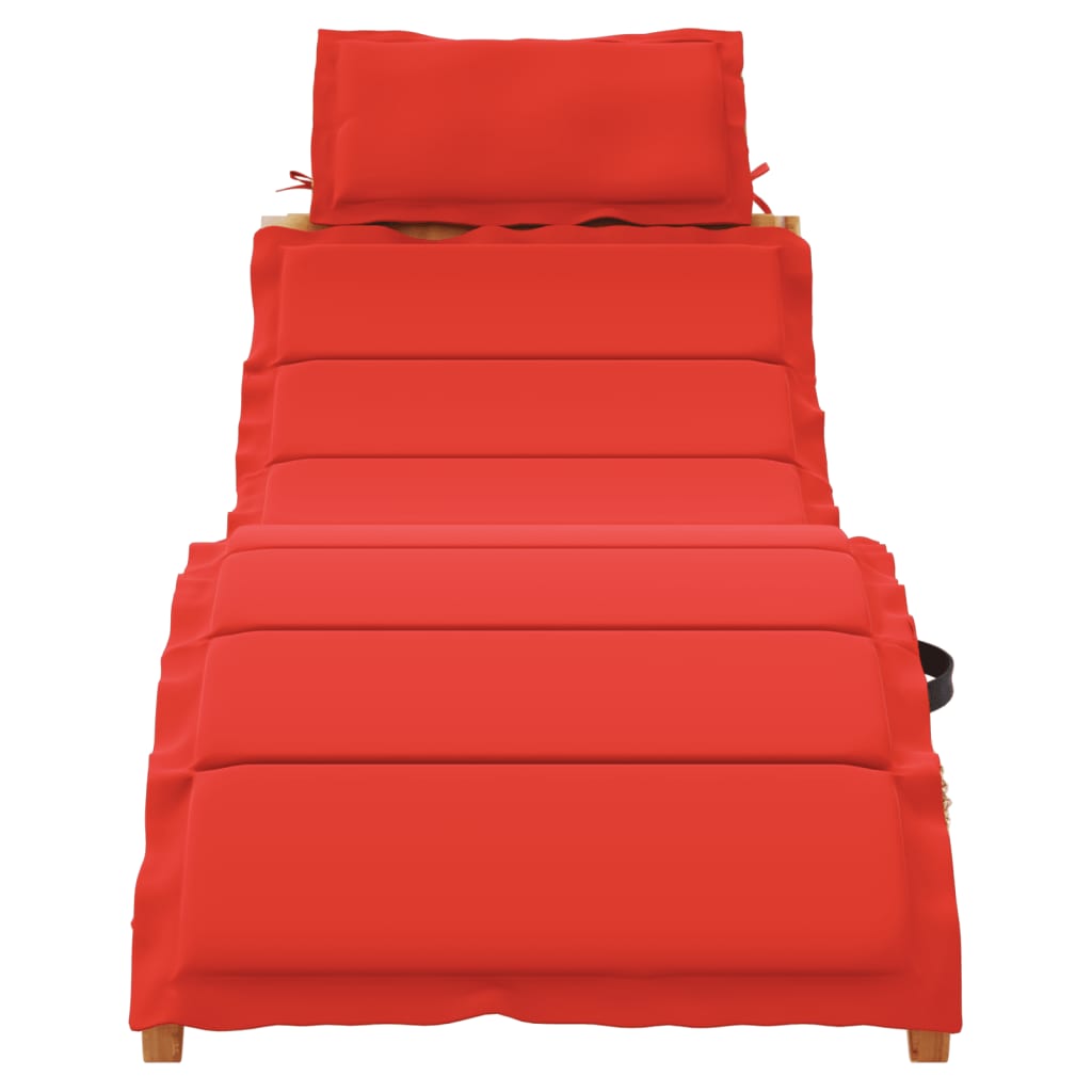 Chaise longue avec coussin en bois d'acacia massif rouge