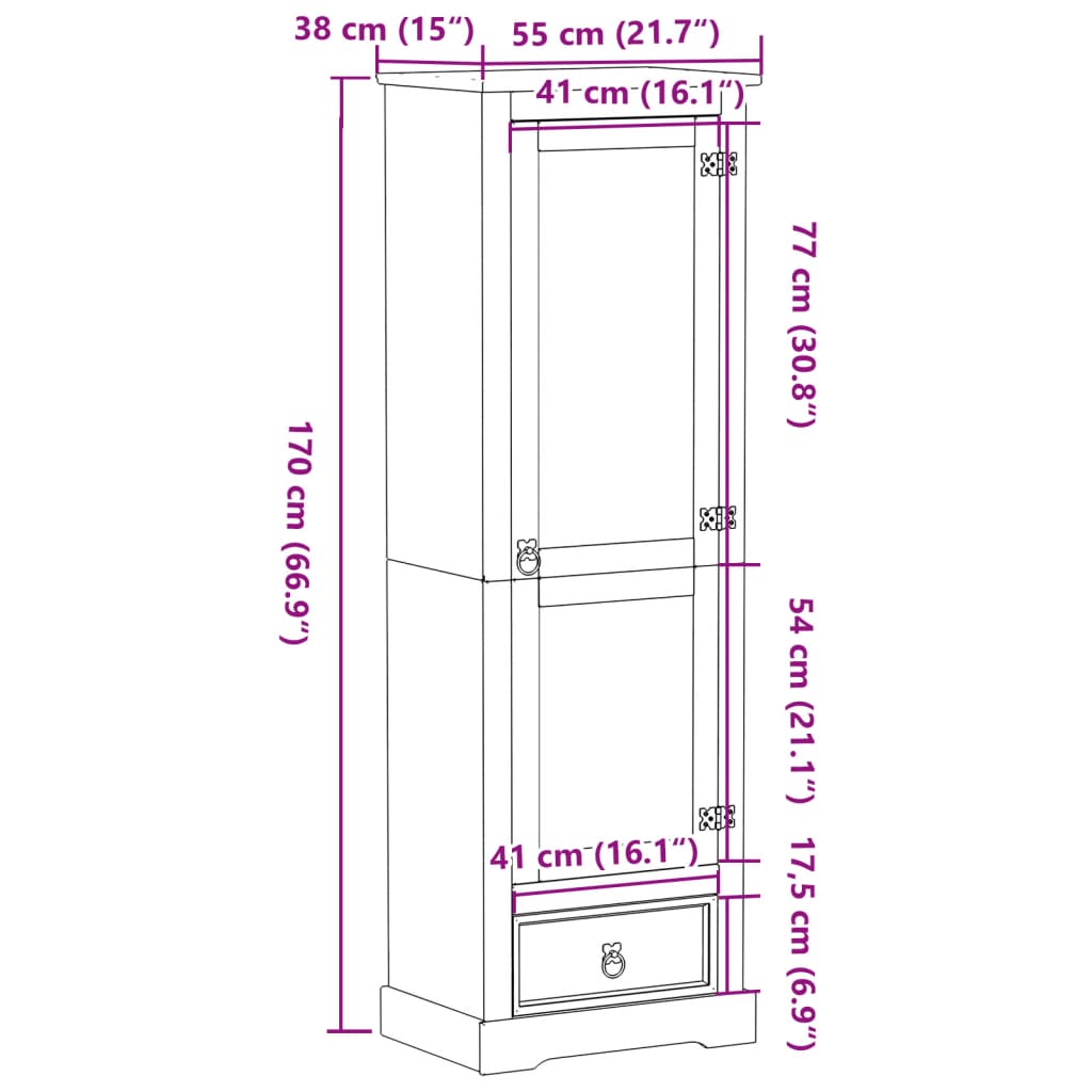 Wardrobe Corona 55x38x170 cm solid pine wood