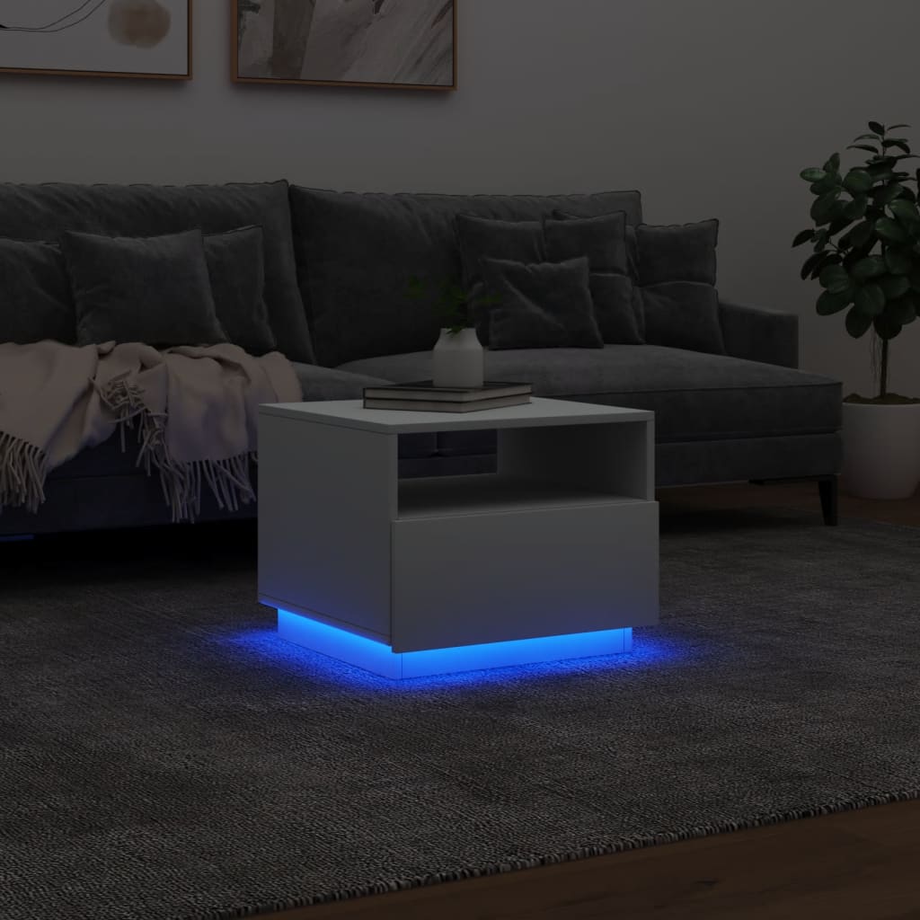 Table basse avec lumières LED blanc 50x49x40 cm