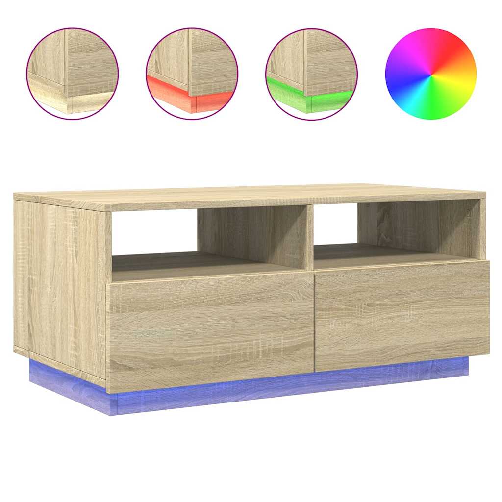 Table basse avec lumières LED Chêne Sonoma 90x49x40 cm