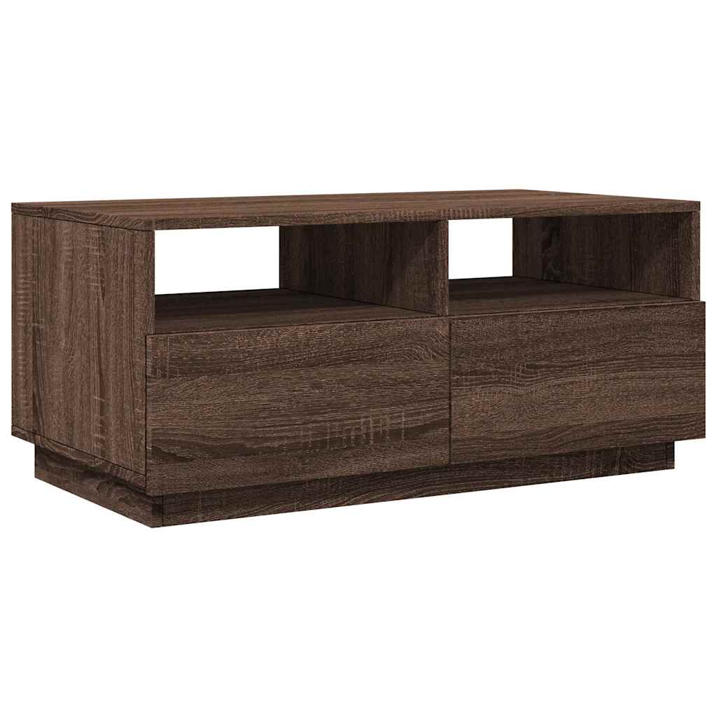 Coffee table with LED lights brown oak look 90x49x40 cm