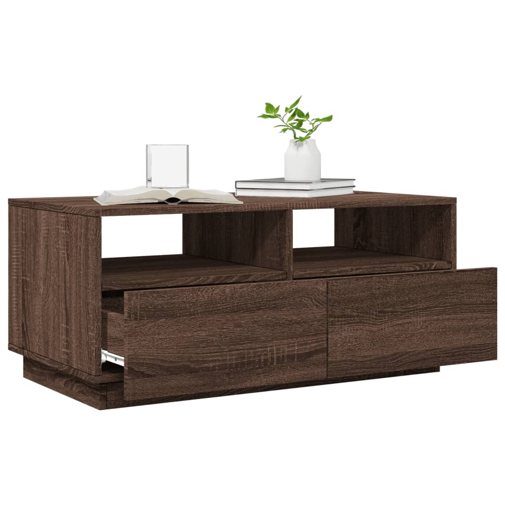 Coffee table with LED lights brown oak look 90x49x40 cm