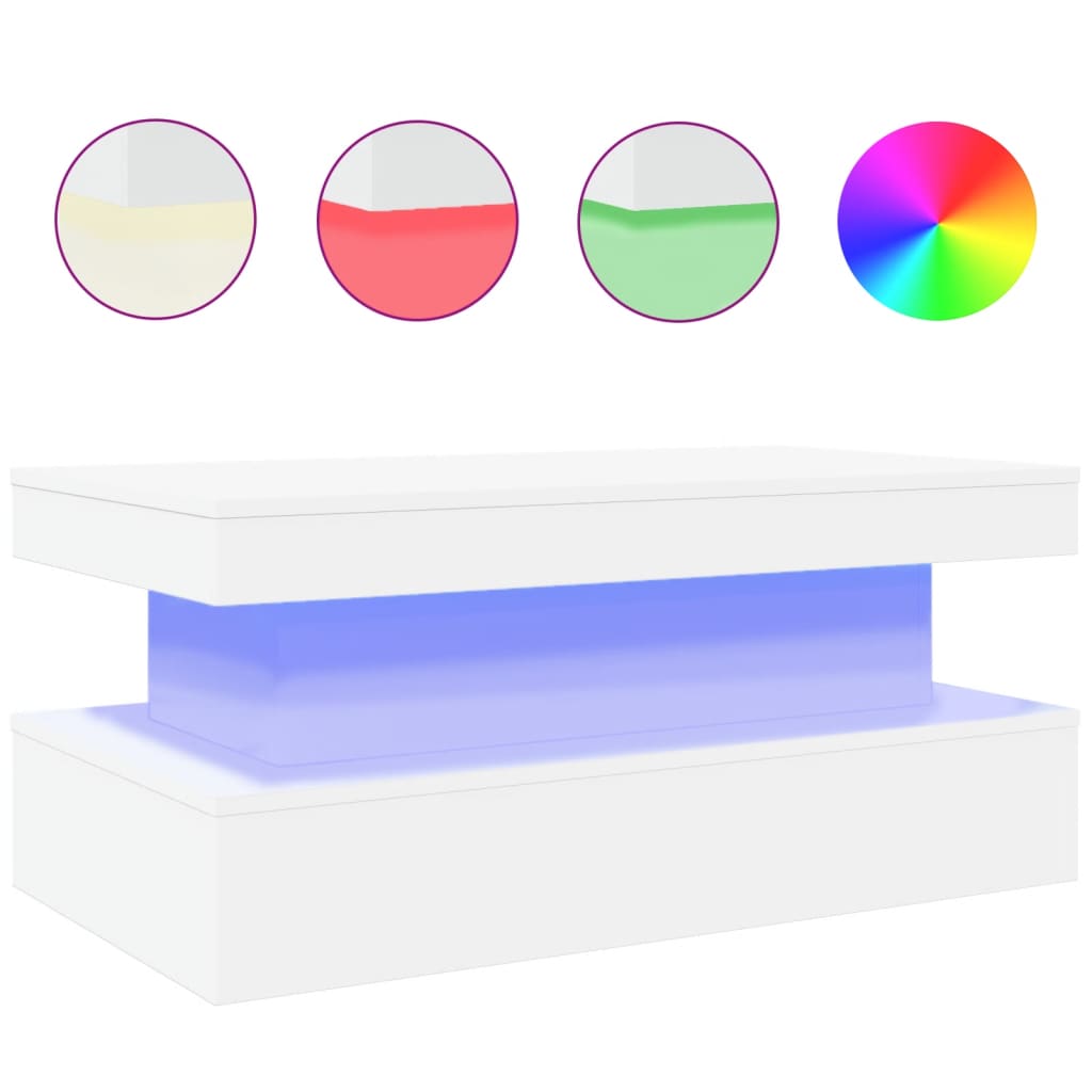 Coffee table with LED lights White 90x50x40 cm