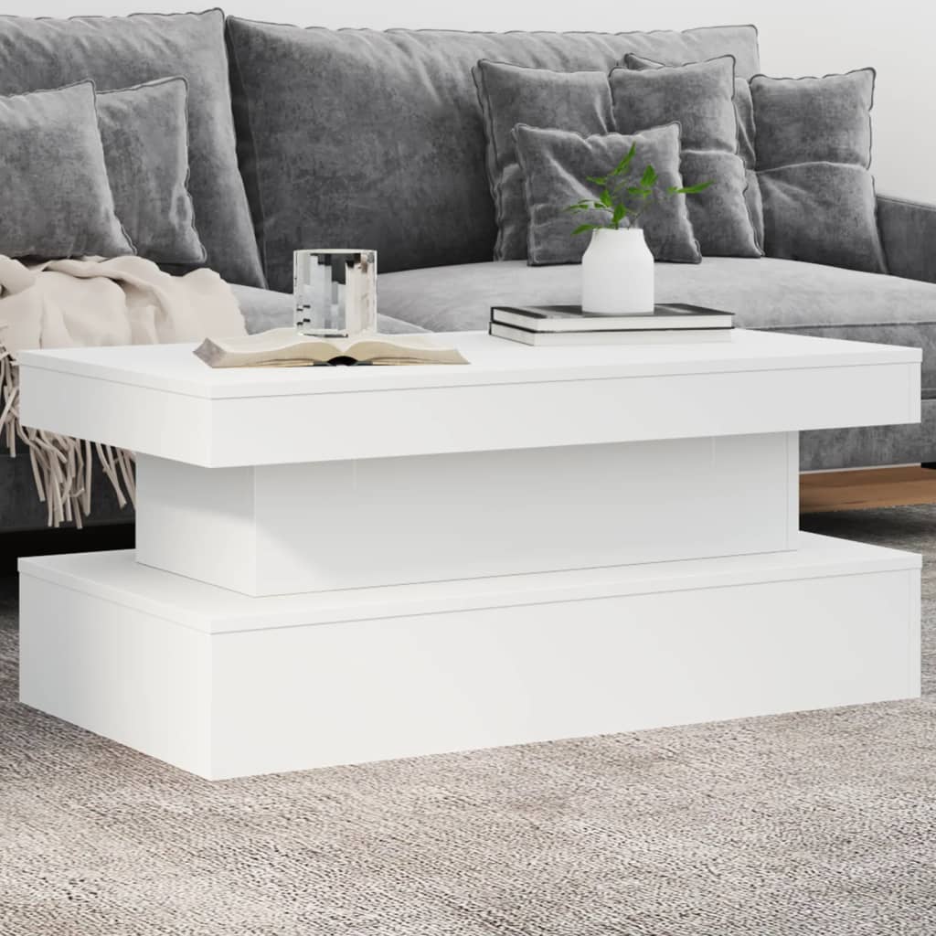 Coffee table with LED lights White 90x50x40 cm
