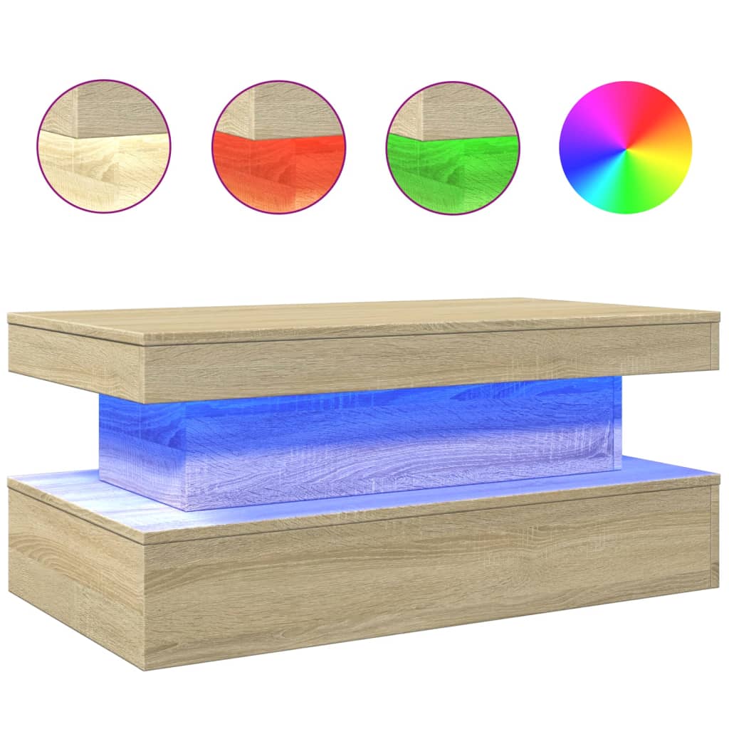Table basse avec lumières LED Chêne Sonoma 90x50x40 cm