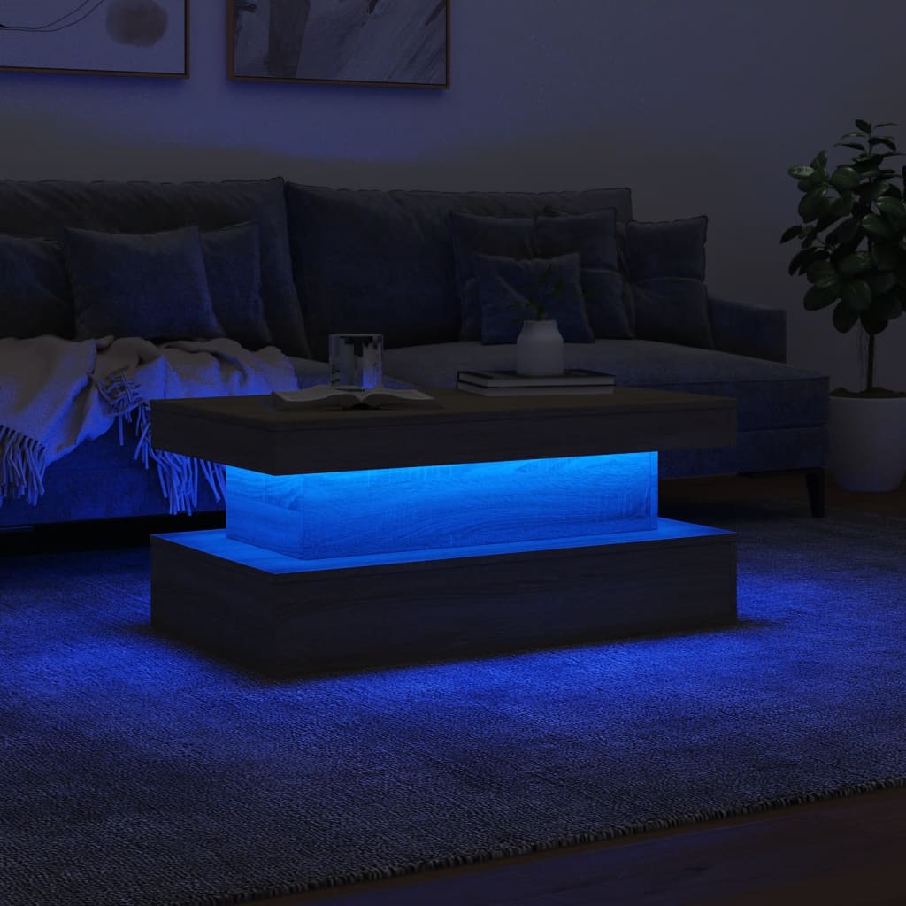 Table basse avec lumières LED Chêne Sonoma 90x50x40 cm