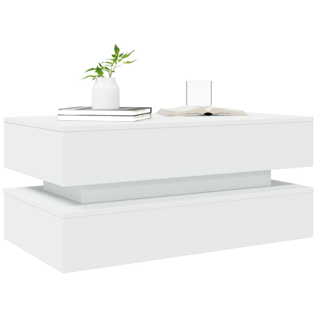 Coffee table with LED lights White 90x50x40 cm