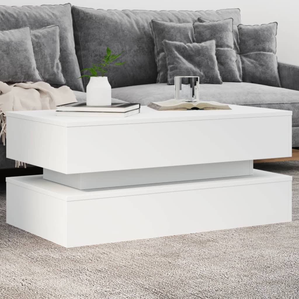 Coffee table with LED lights White 90x50x40 cm