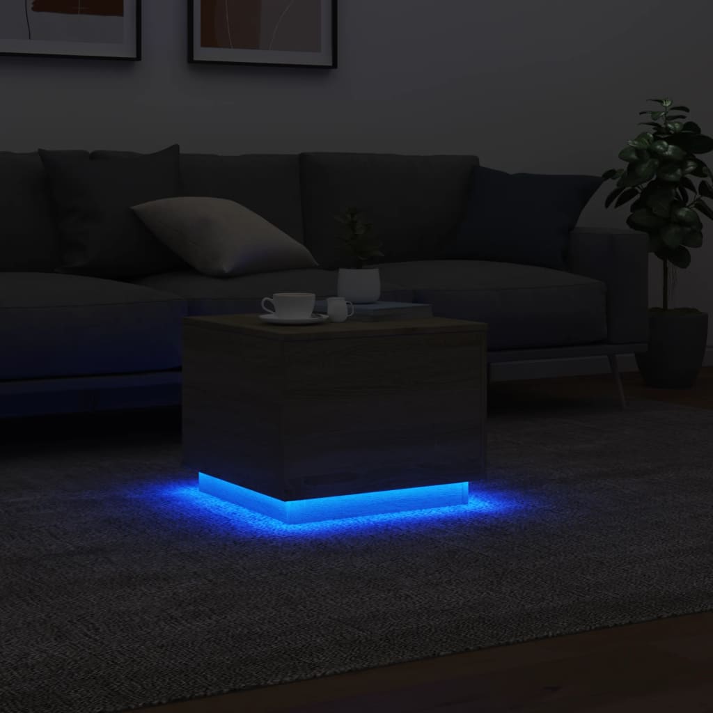 Table basse avec lumières LED Chêne Sonoma 50x50x40 cm
