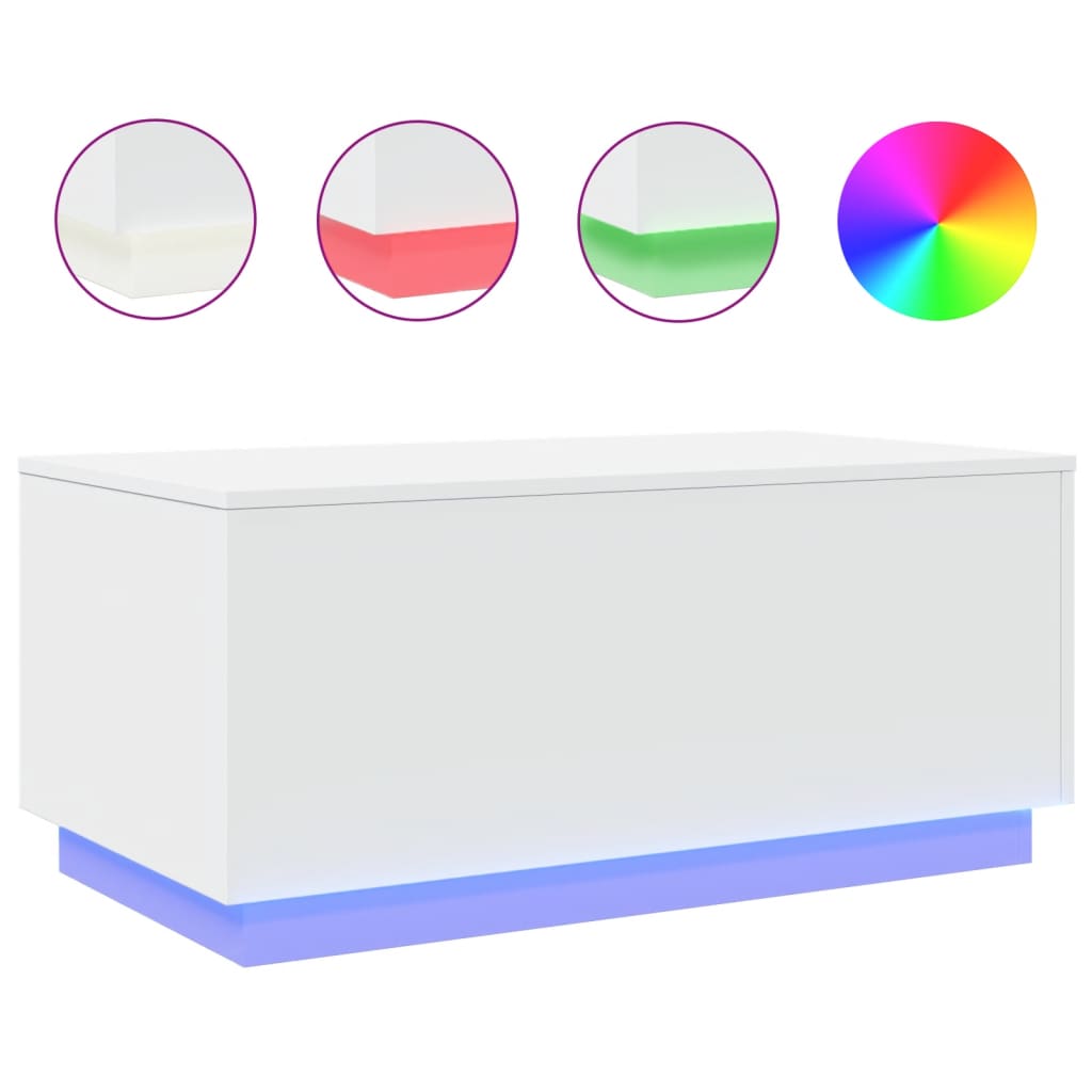 Coffee table with LED lights White 90x50x40 cm