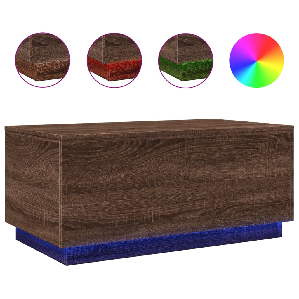 Coffee table with LED lights brown oak look 90x50x40 cm