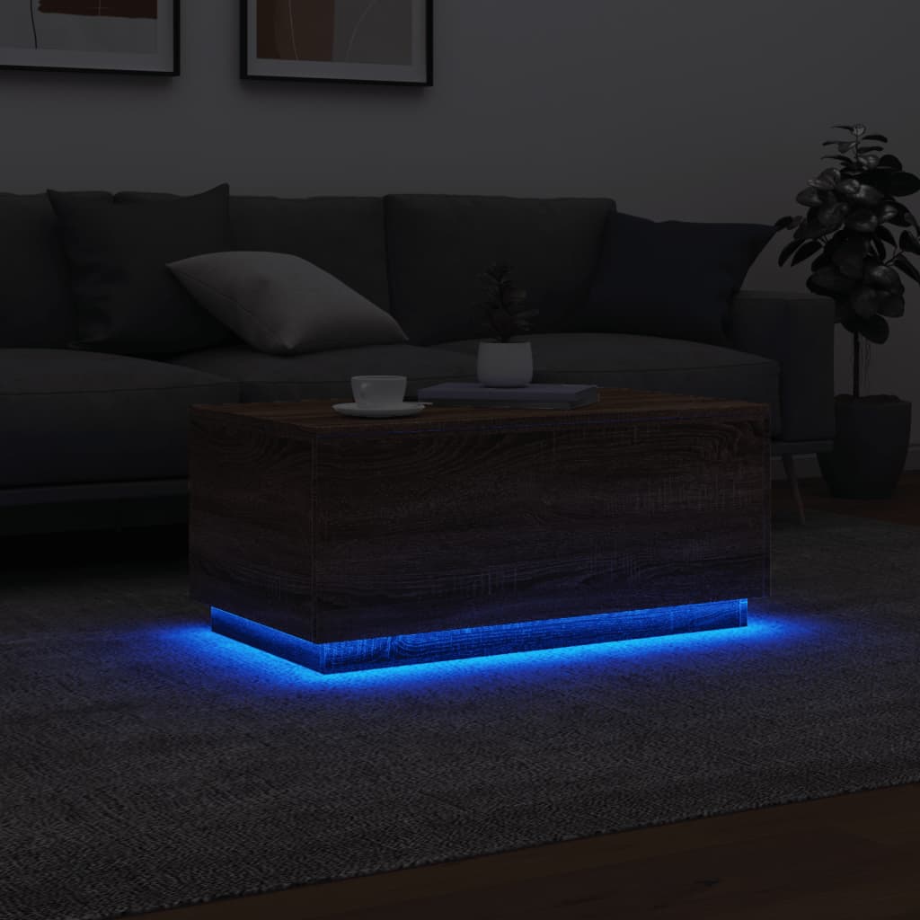 Coffee table with LED lights brown oak look 90x50x40 cm