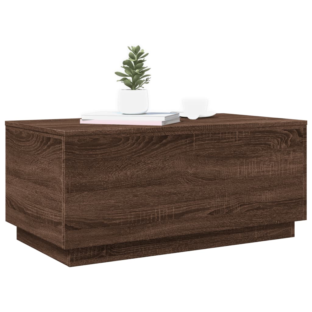 Coffee table with LED lights brown oak look 90x50x40 cm