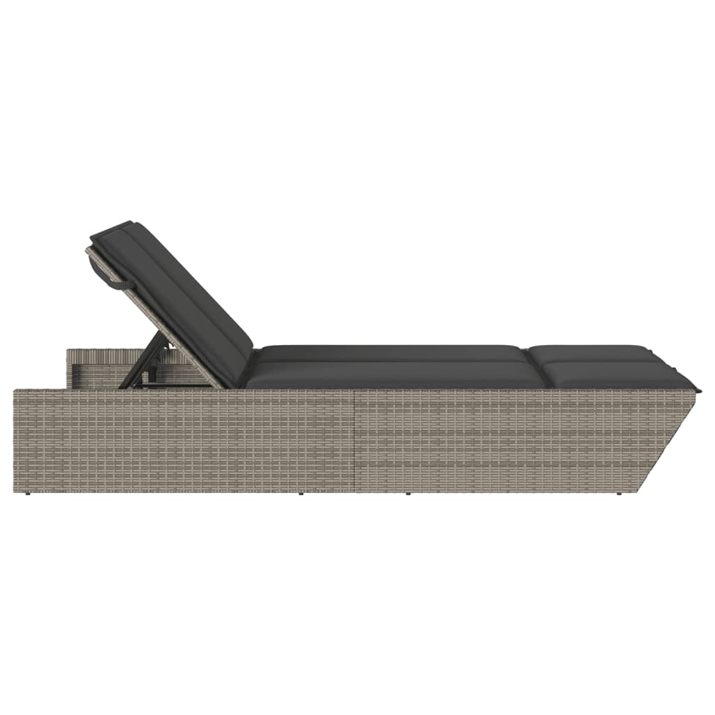 Bain de Soleil Double avec Coussins Poly Rotin Gris