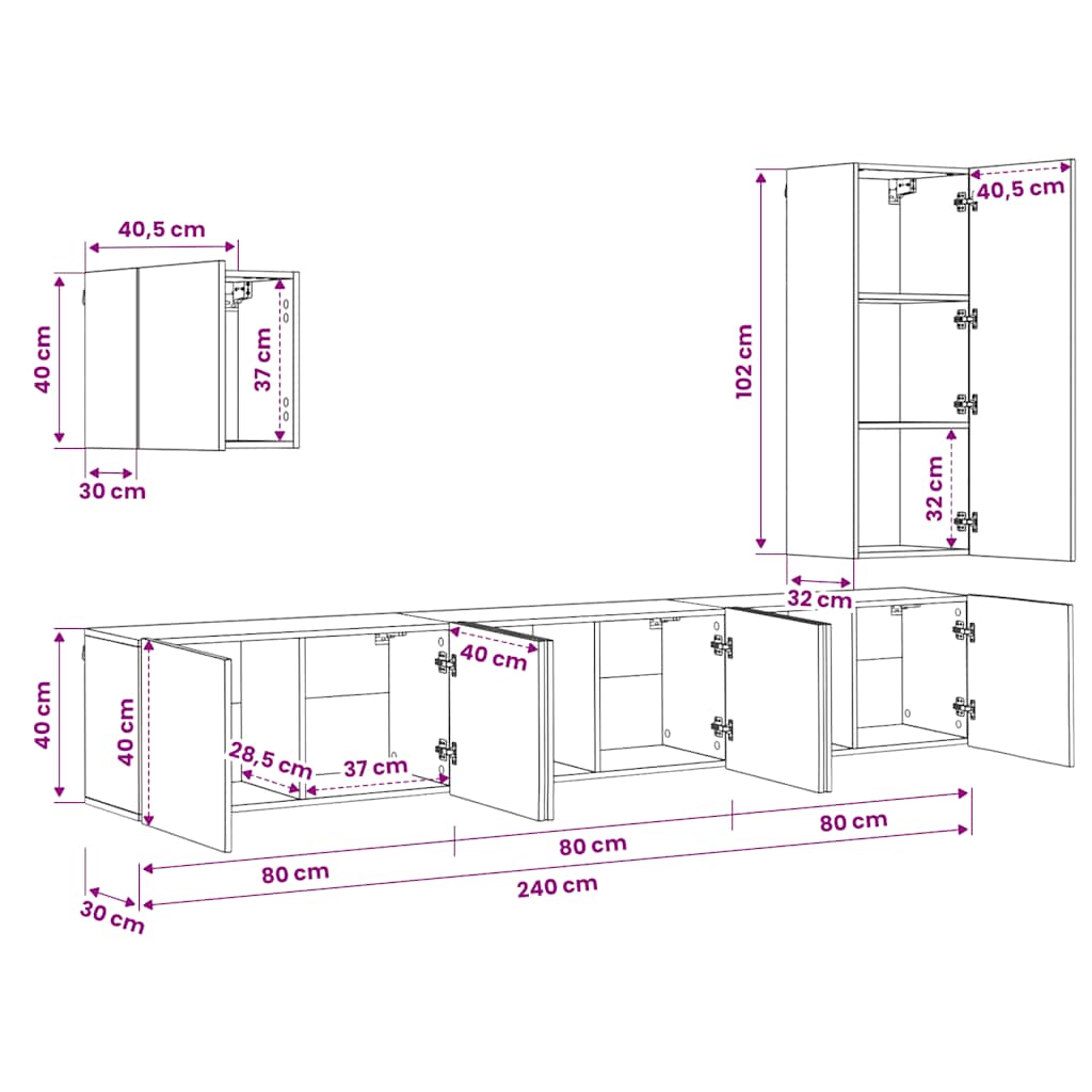 5-tlg. Wohnwand Betongrau Holzwerkstoff
