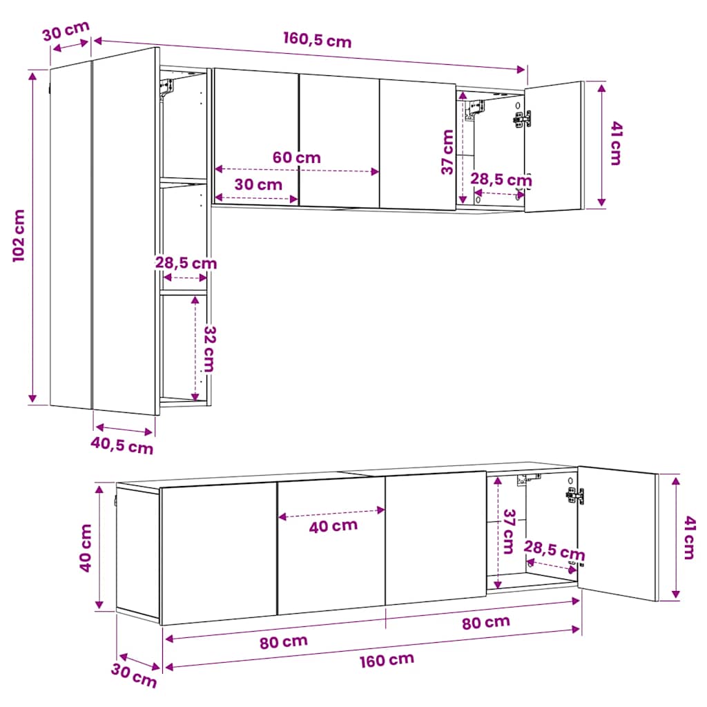 5-tlg. Wohnwand Betongrau Holzwerkstoff