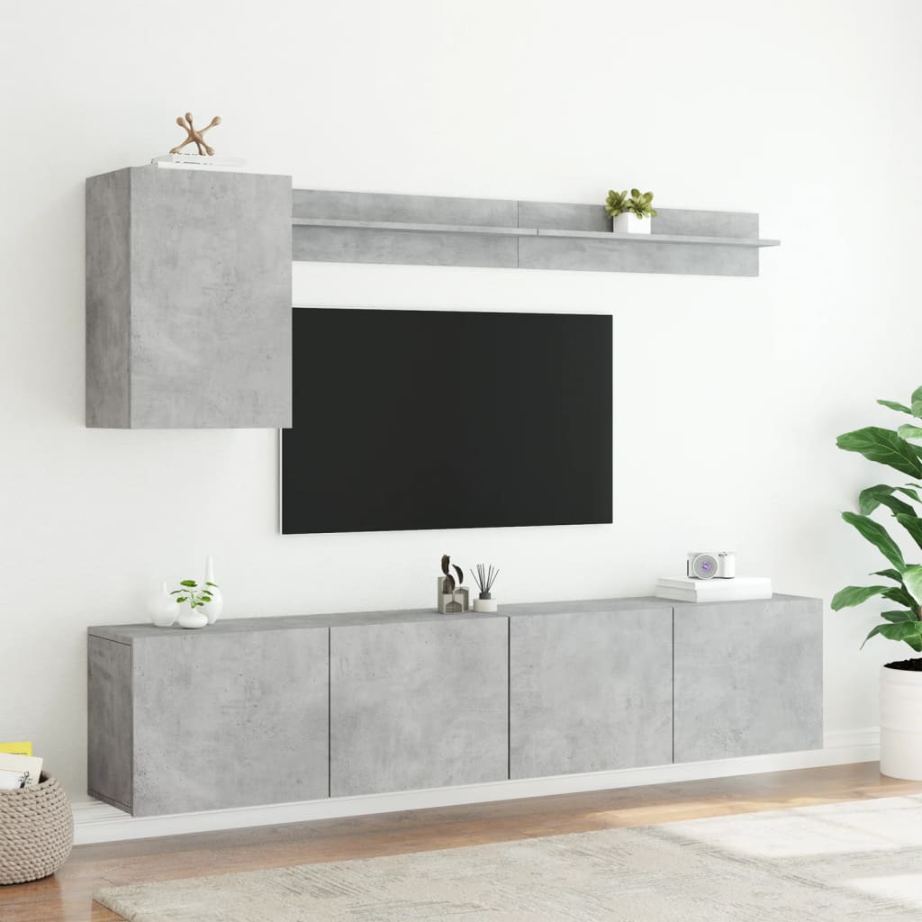 5-tlg. Wohnwand Betongrau Holzwerkstoff