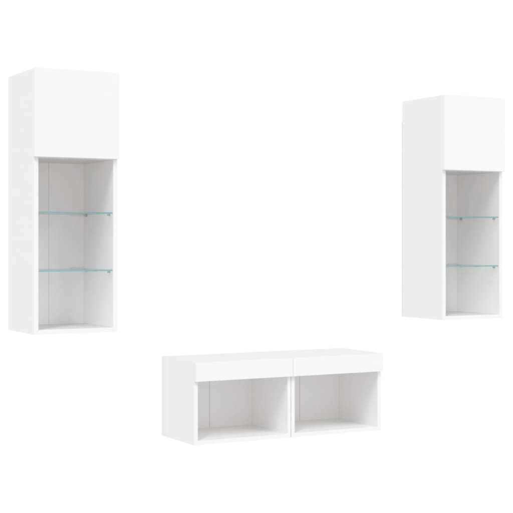 Meuble TV mural 4 pièces avec éclairage LED, blanc