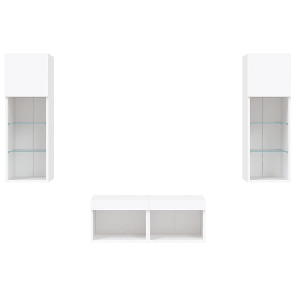 Meuble TV mural 4 pièces avec éclairage LED, blanc