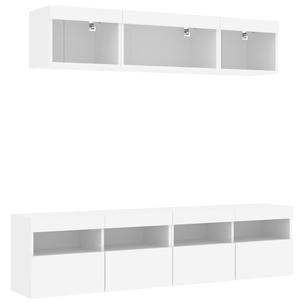 5-tlg. Wohnwand mit LED-Beleuchtung Weiß Holzwerkstoff