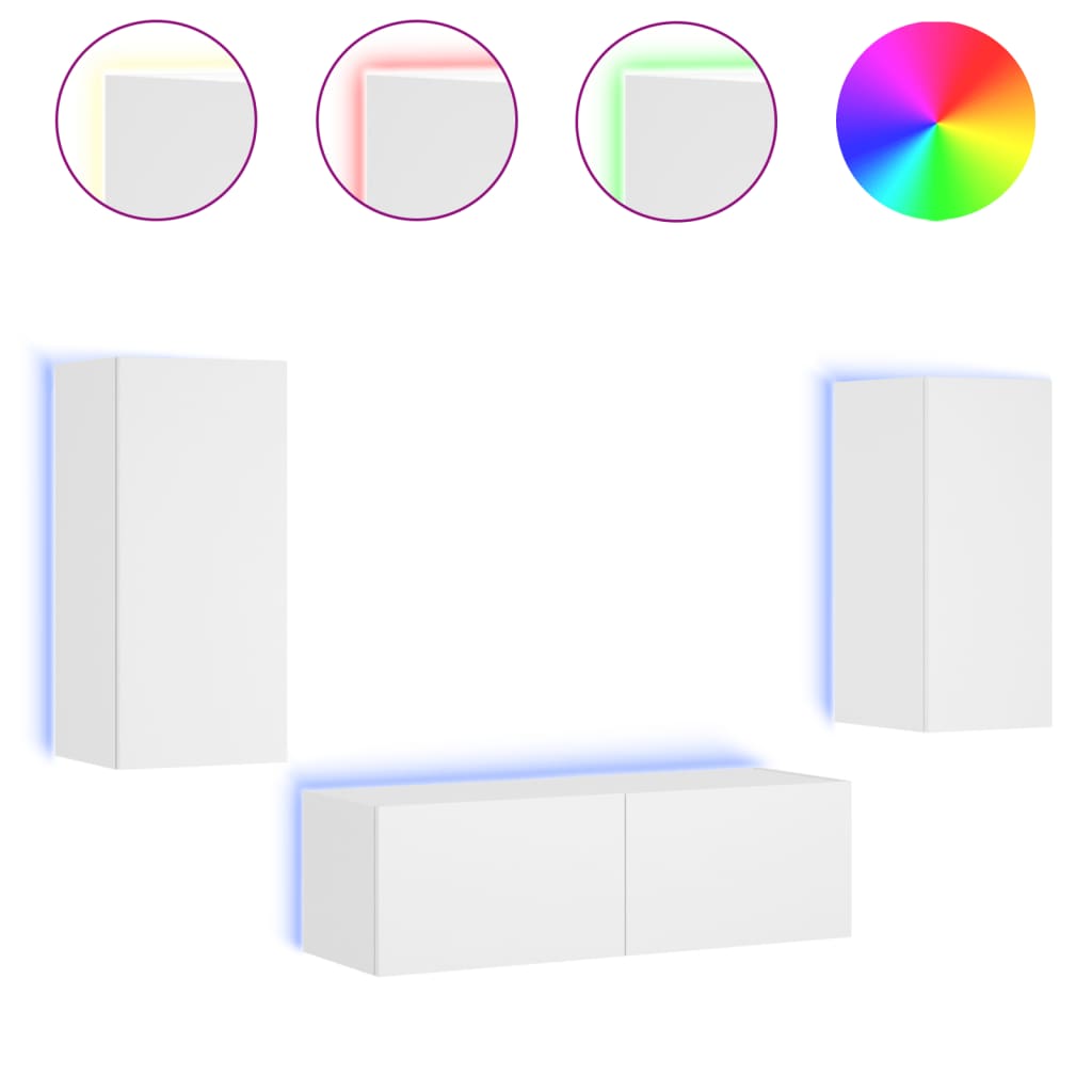 Meuble TV mural 3 pièces avec éclairage LED, blanc