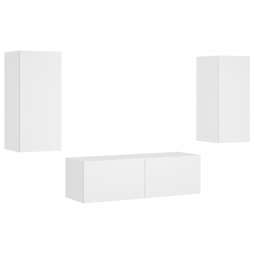 Meuble TV mural 3 pièces avec éclairage LED, blanc